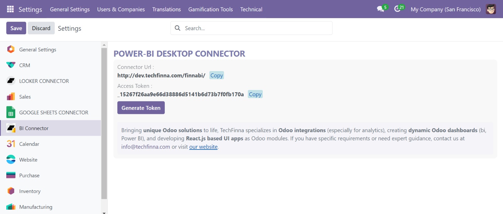 odoo power bi sql connector