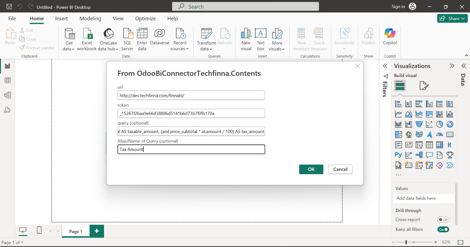 Odoo Power BI Connection step two