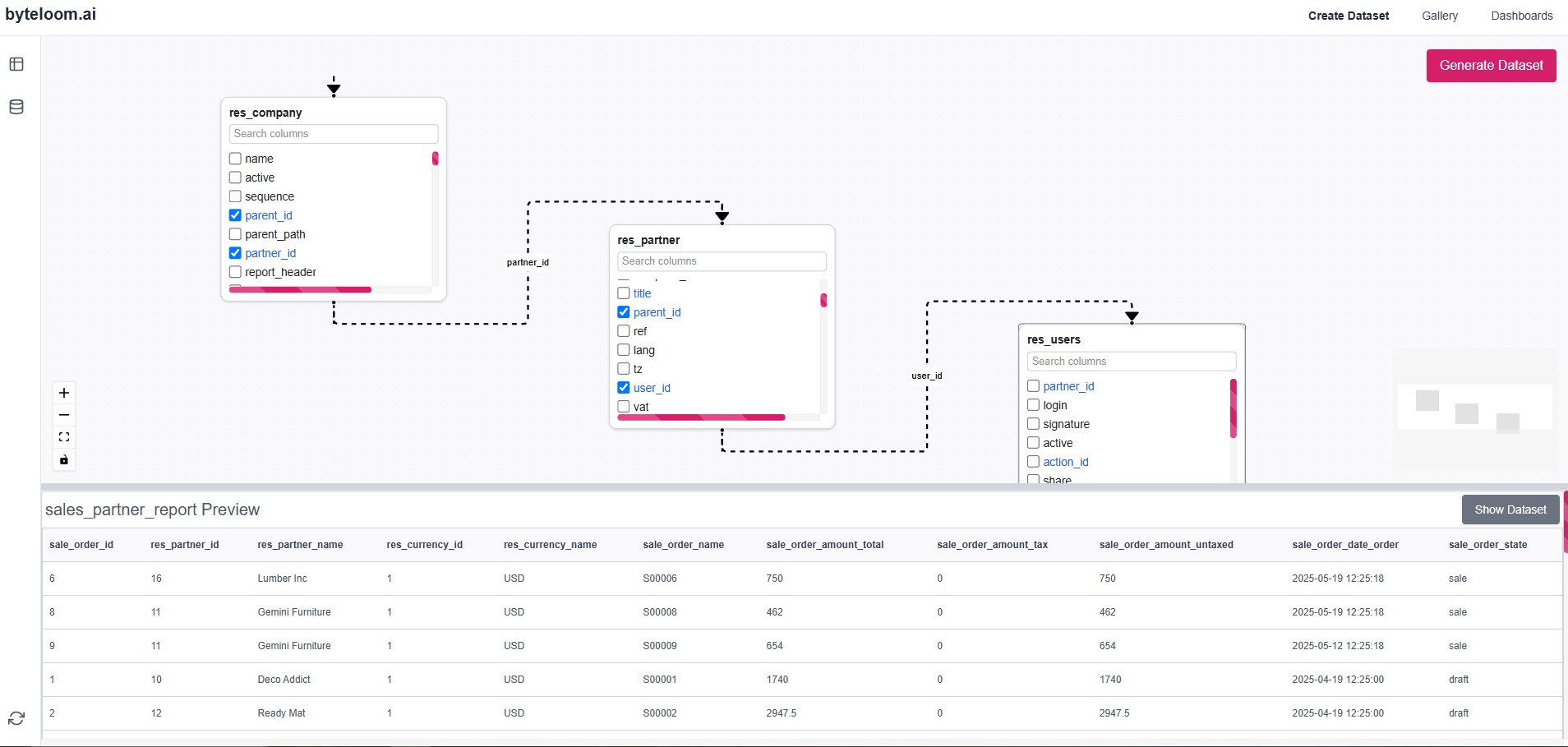 Live row preview while building dataset